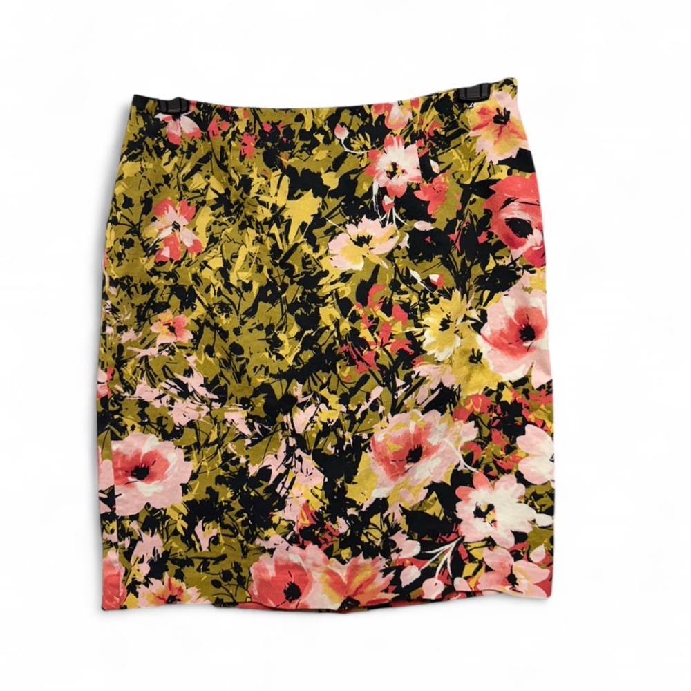 J. Jill Floral Pencil Skirt - Olive Green & Coral, Petite 2 Stretch - Picture 2 of 8